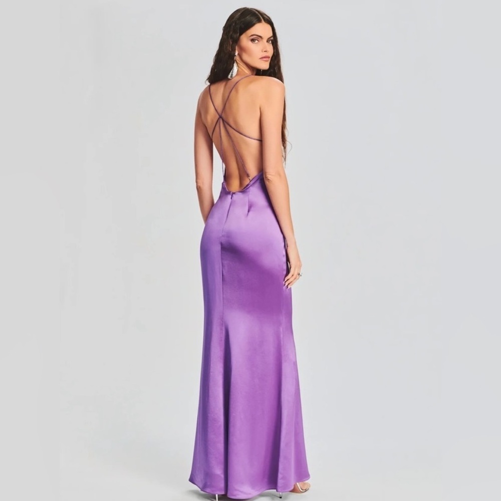 Retrofete Lucinda Backless Strappy Satin Dress Orchid Purple XL NWT